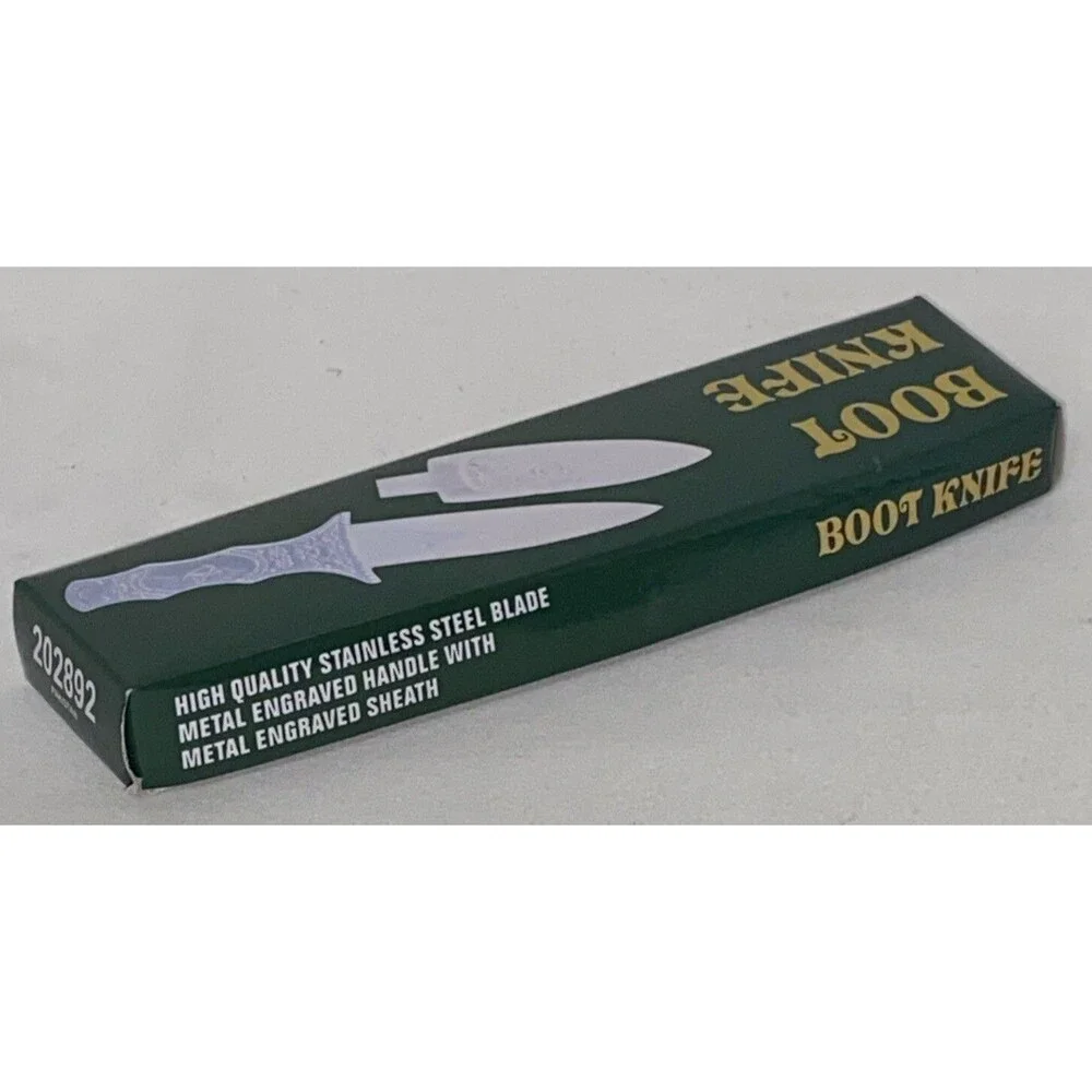 Boot Knife Stainless Steel Blade Engraved Metal Handle & Sheath IN BOX
